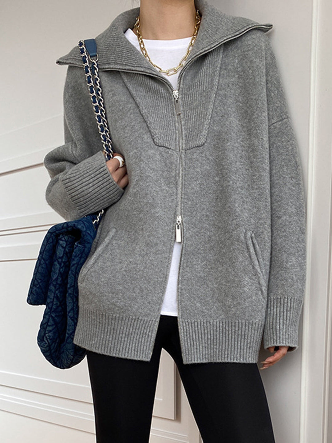 DELACROIX | Cardigan Grand Col Zippé Amélie