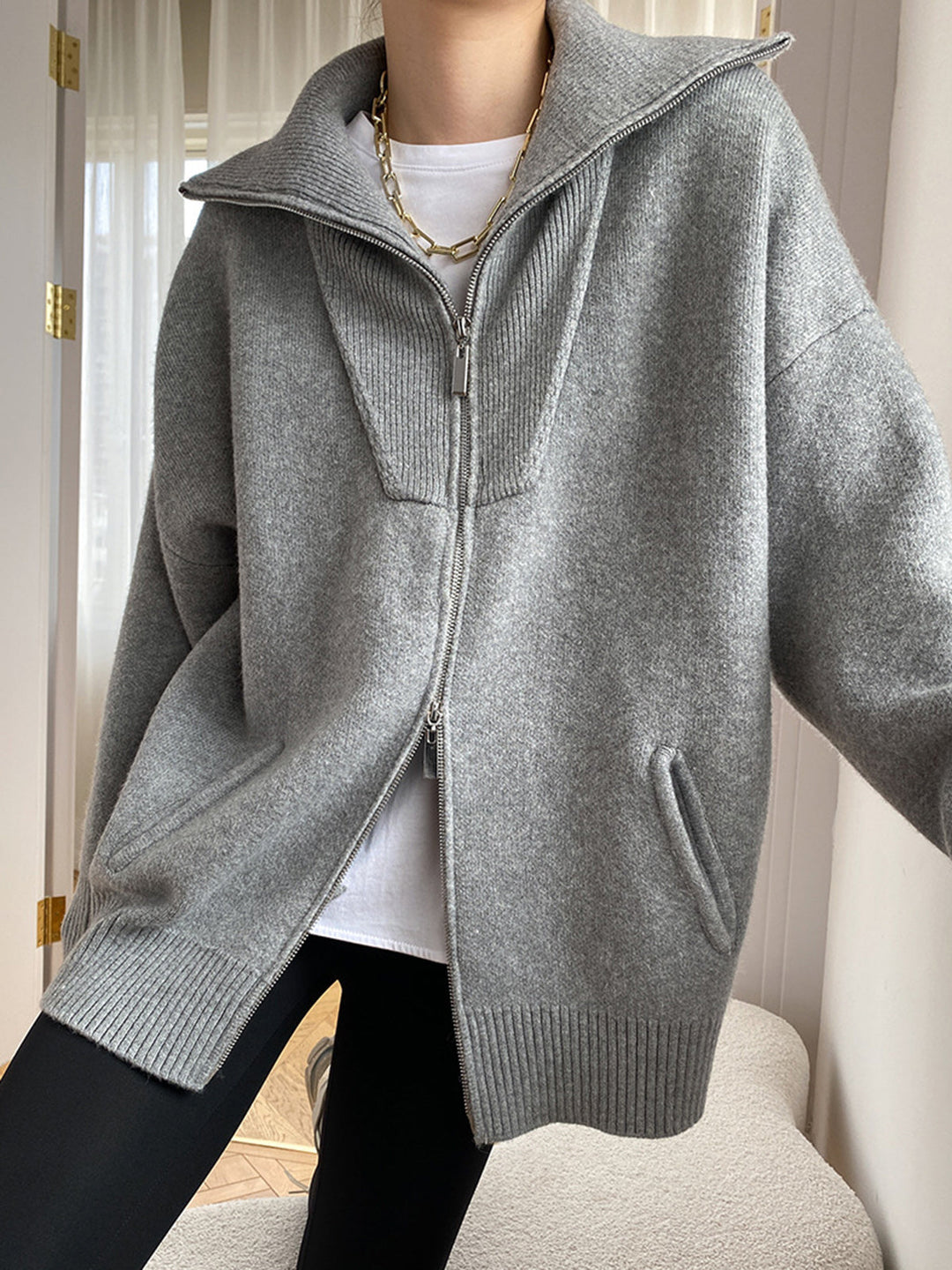 DELACROIX | Cardigan Grand Col Zippé Amélie