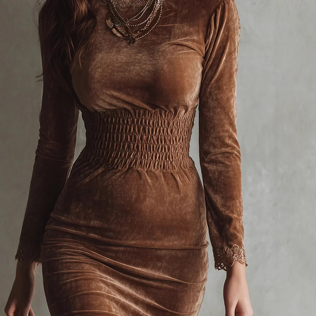 DELACROIX | ROBE VELOURS À TAILLE SMOCKÉE