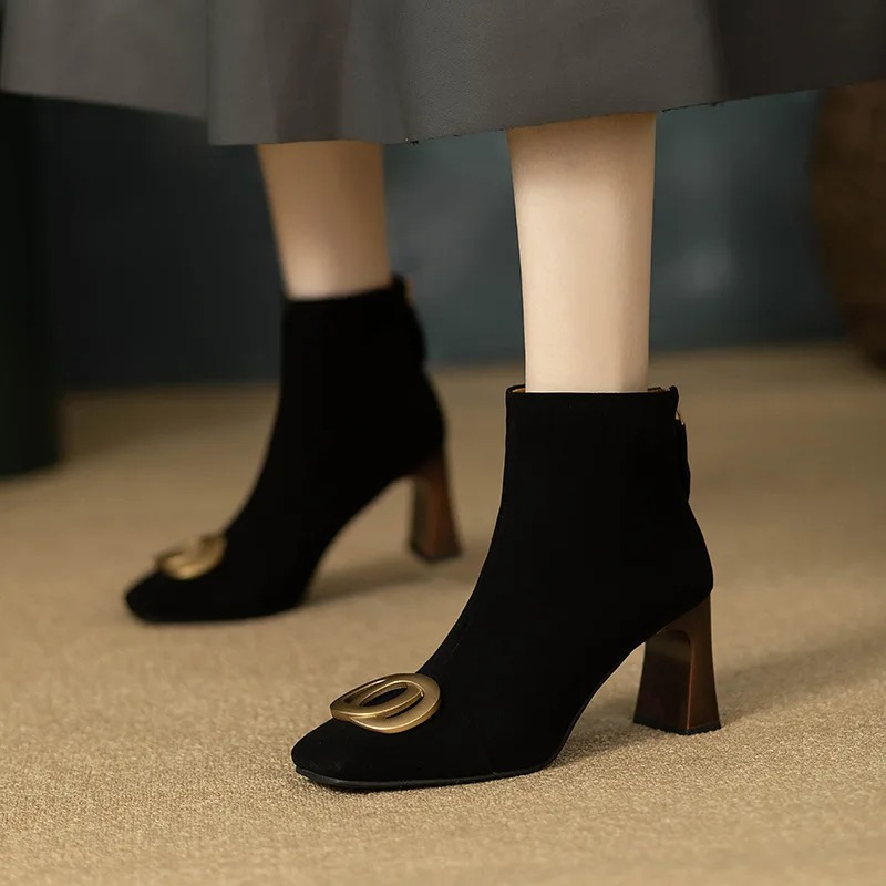 DELACROIX | Bottines en Velours à Talon Sylvie