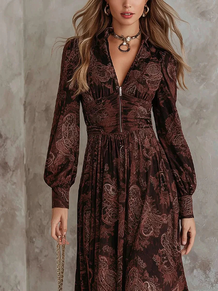 DELACROIX | ROBE LONGUE À IMPRIMÉ VINTAGE ÉLÉGANT