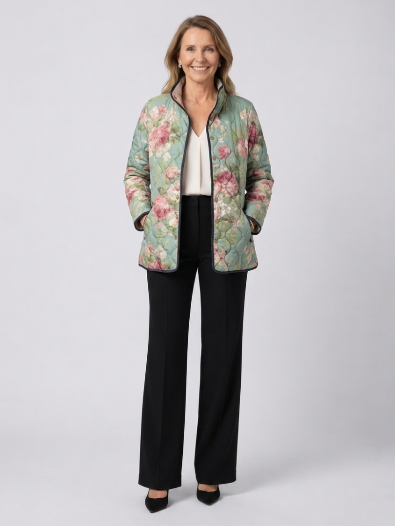 DELACROIX Veste Matelassée Vert Sauge Fleuri portée