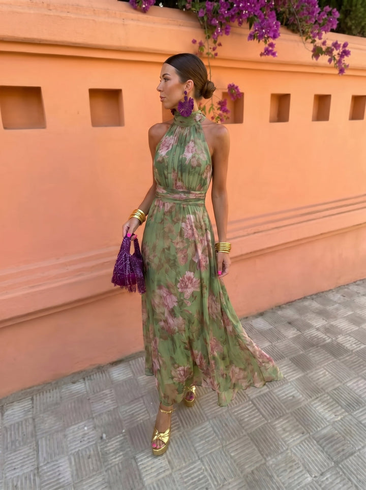 DELACROIX | Robe Longue Fleurie Encolure Plongeante Sandrine