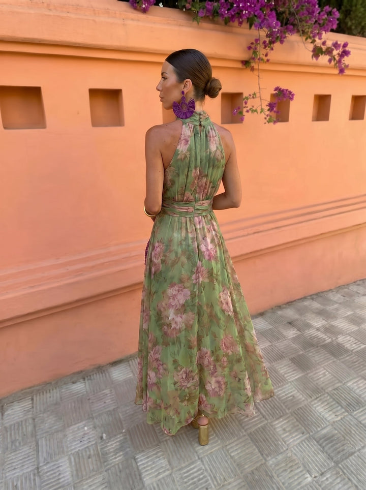 DELACROIX | Robe Longue Fleurie Encolure Plongeante Sandrine