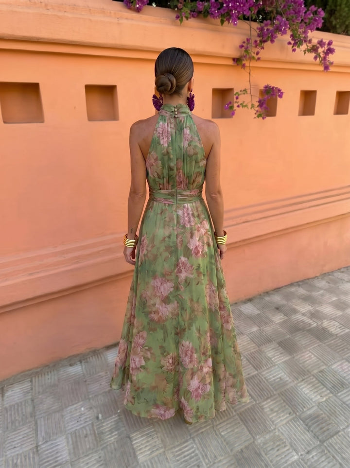 DELACROIX | Robe Longue Fleurie Encolure Plongeante Sandrine