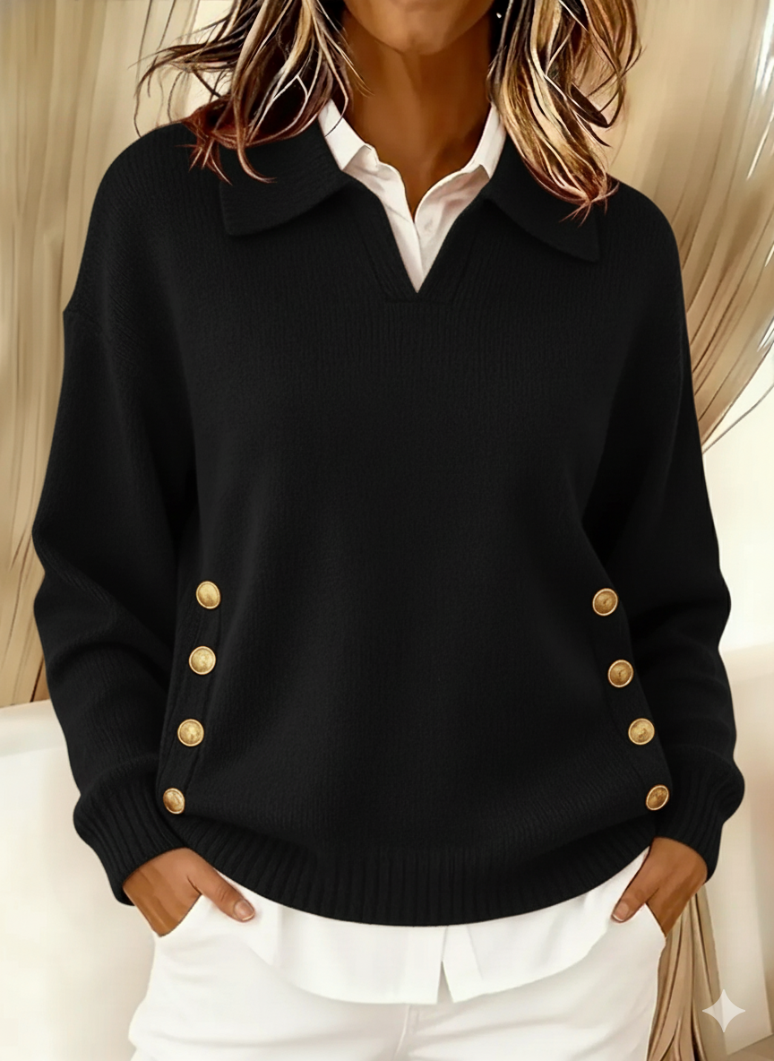 DELACROIX | Pull Col Polo Boutons Dorés Aveline