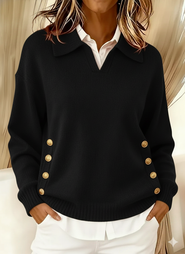DELACROIX | Pull Col Polo Boutons Dorés Aveline