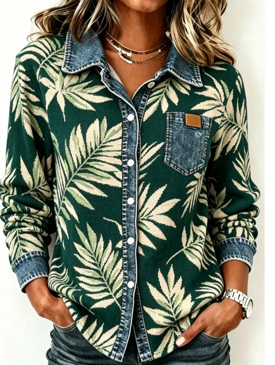 DELACROIX | Chemise Boutonnée Feuillage Vert pour Femme Martine