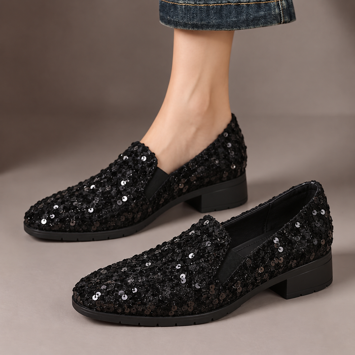 DELACROIX | Mocassins à Paillettes Noires pour Femme Véronique
