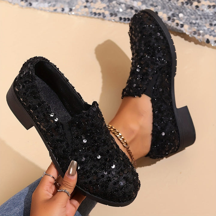DELACROIX | Mocassins à Paillettes Noires pour Femme Véronique