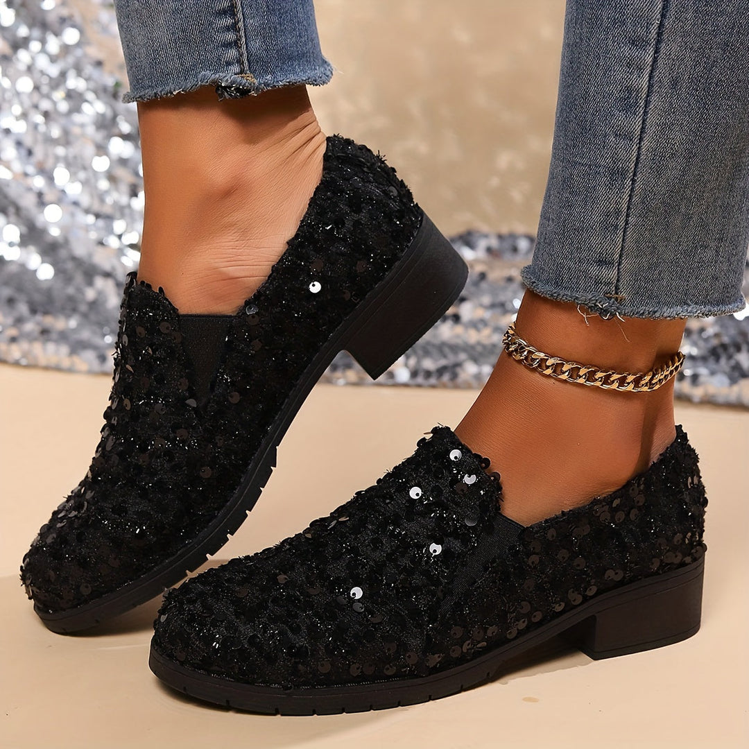 DELACROIX | Mocassins à Paillettes Noires pour Femme Véronique