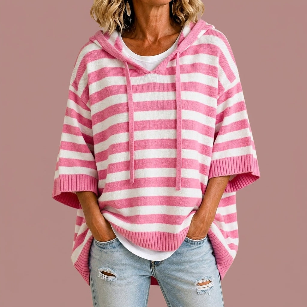 DELACROIX | Poncho Rayé à Capuche pour Femme Martine
