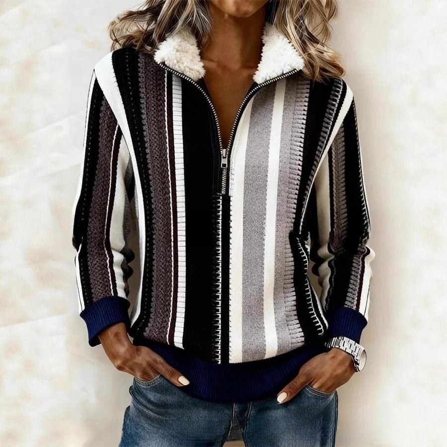 DELACROIX | Pull Demi-Zip à Rayures Verticales pour Femme Charlotte