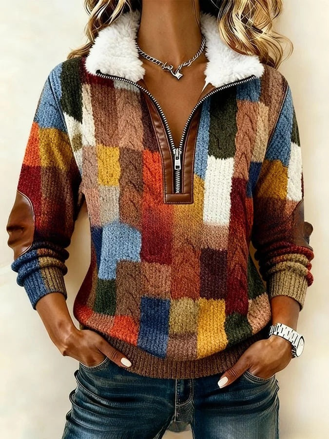 DELACROIX | Pull Demi-Zip Patchwork pour Femme Claire