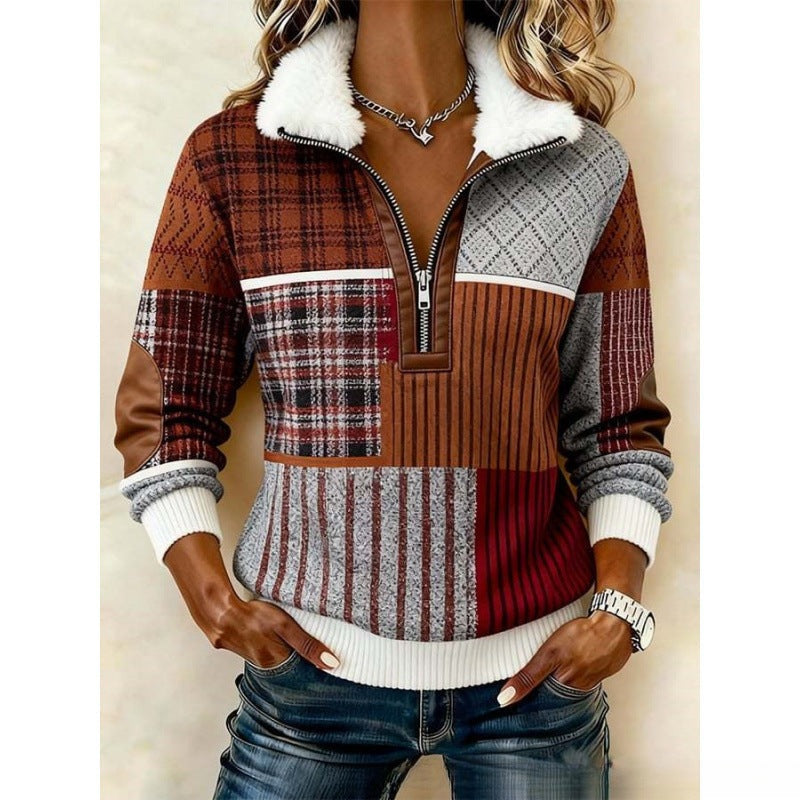 DELACROIX | Pull Demi-Zip Patchwork Écossais pour Femme Sophie