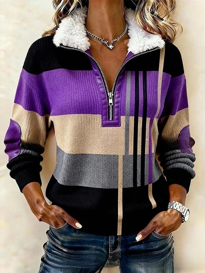 DELACROIX | Pull Demi-Zip Rayures Contrastées pour Femme Amélie