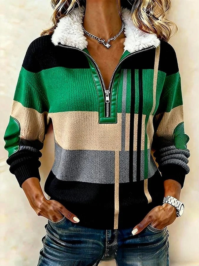 DELACROIX | Pull Demi-Zip Rayures Contrastées pour Femme Amélie