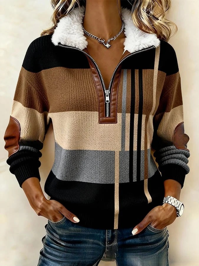 DELACROIX | Pull Demi-Zip Rayures Contrastées pour Femme Amélie