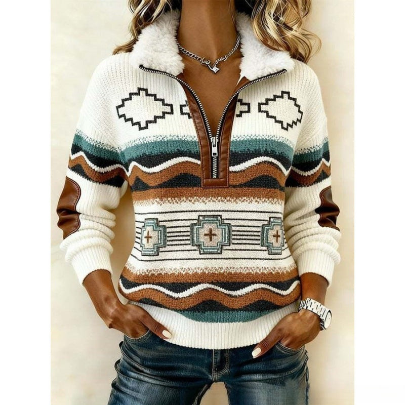 DELACROIX | Pull Demi-Zip Western Crème pour Femme Florence