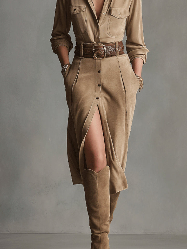 DELACROIX | Robe Chemise Boutonnée Fendue pour Femme Léa