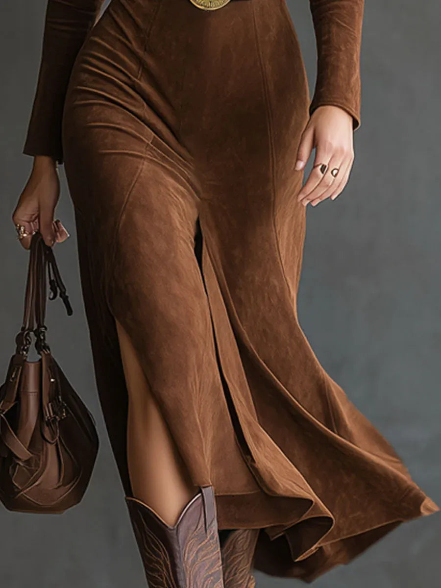 DELACROIX | Robe Longue Cintrée Fendue pour Femme Claire
