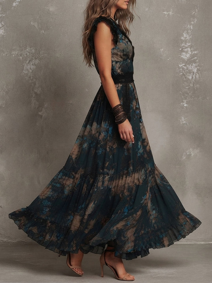 DELACROIX | Robe Longue Fleurie à Volants pour Femme Pauline