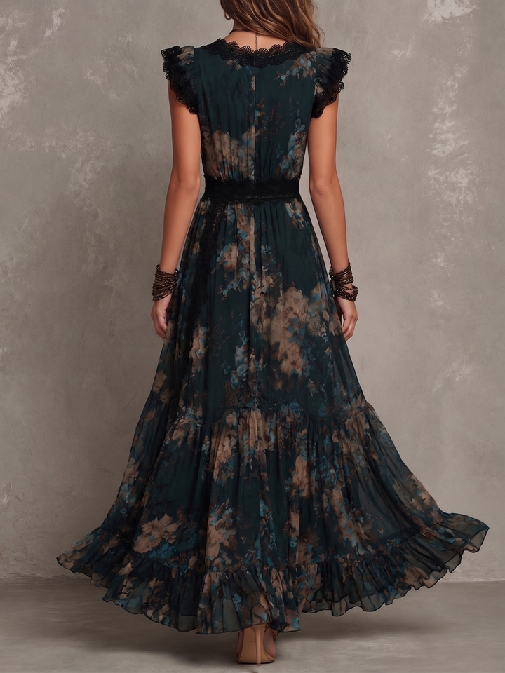 DELACROIX | Robe Longue Fleurie à Volants pour Femme Pauline