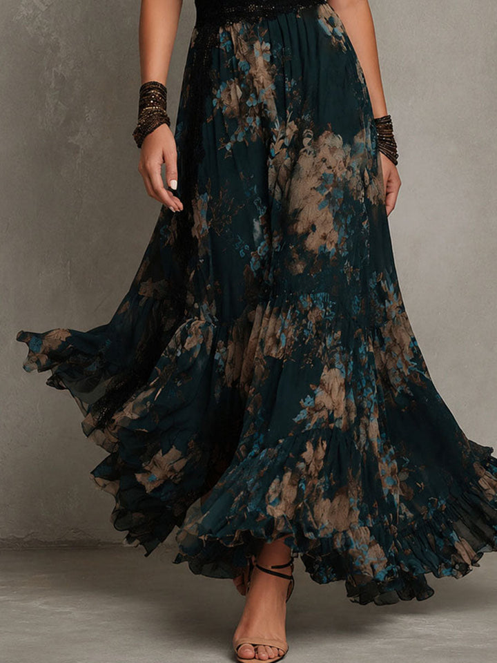 DELACROIX | Robe Longue Fleurie à Volants pour Femme Pauline