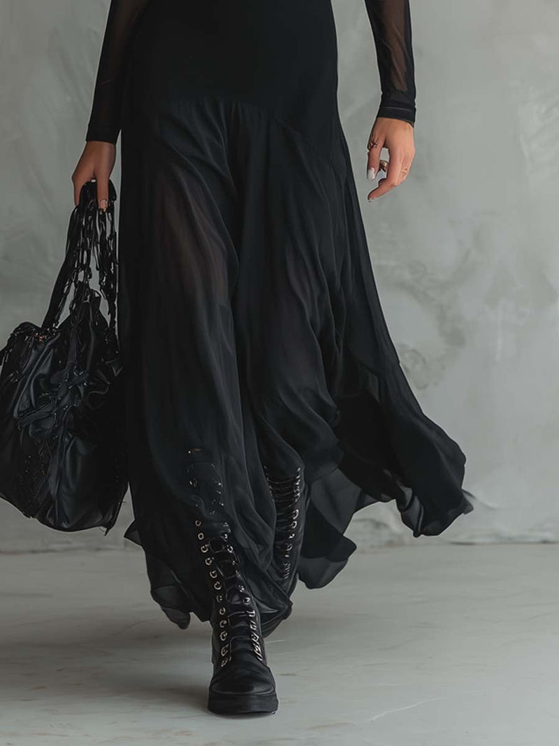 DELACROIX | Robe Longue Fluide Noire pour Femme Amélie