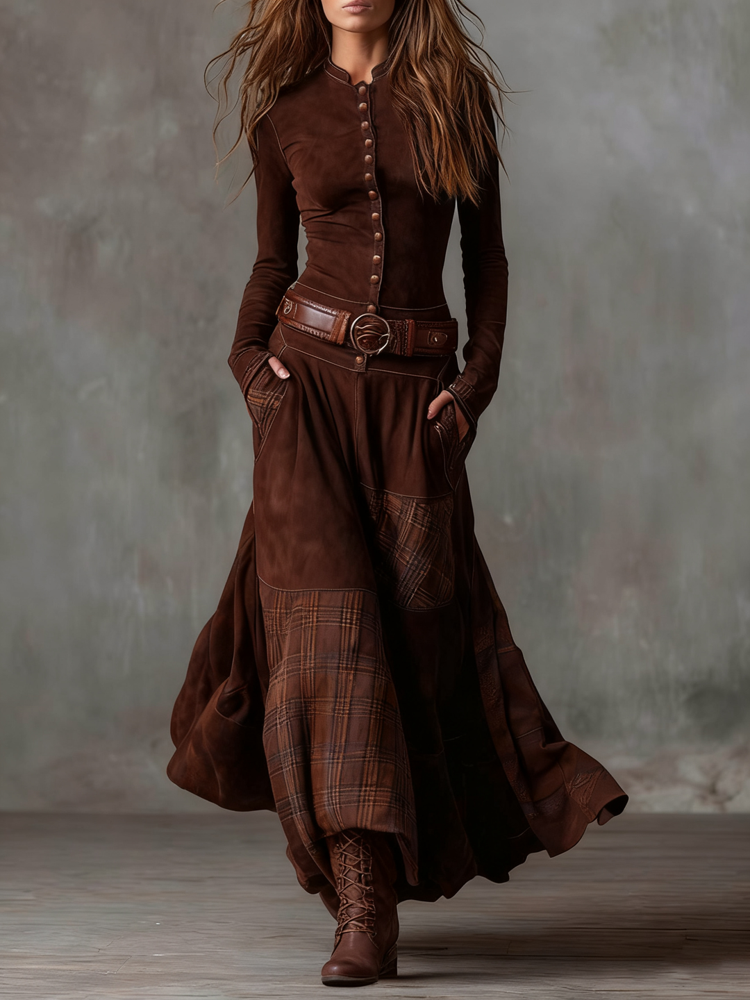 DELACROIX | Robe Longue Patchwork à Carreaux pour Femme Lucie