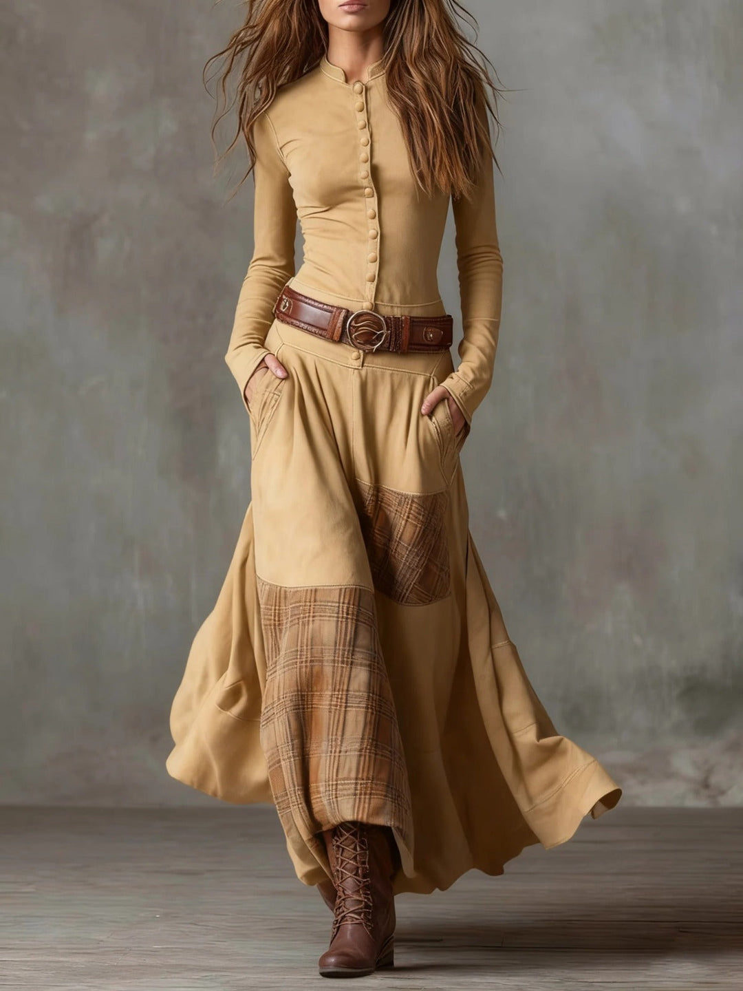 DELACROIX | Robe Longue Patchwork à Carreaux pour Femme Lucie