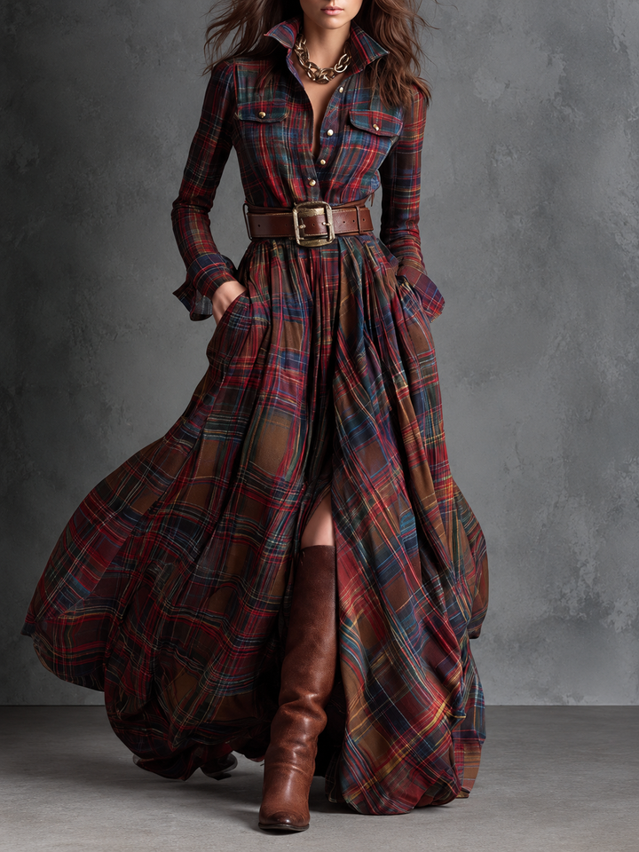 DELACROIX | Robe Longue Tartan Ceinturée pour Femme Manon