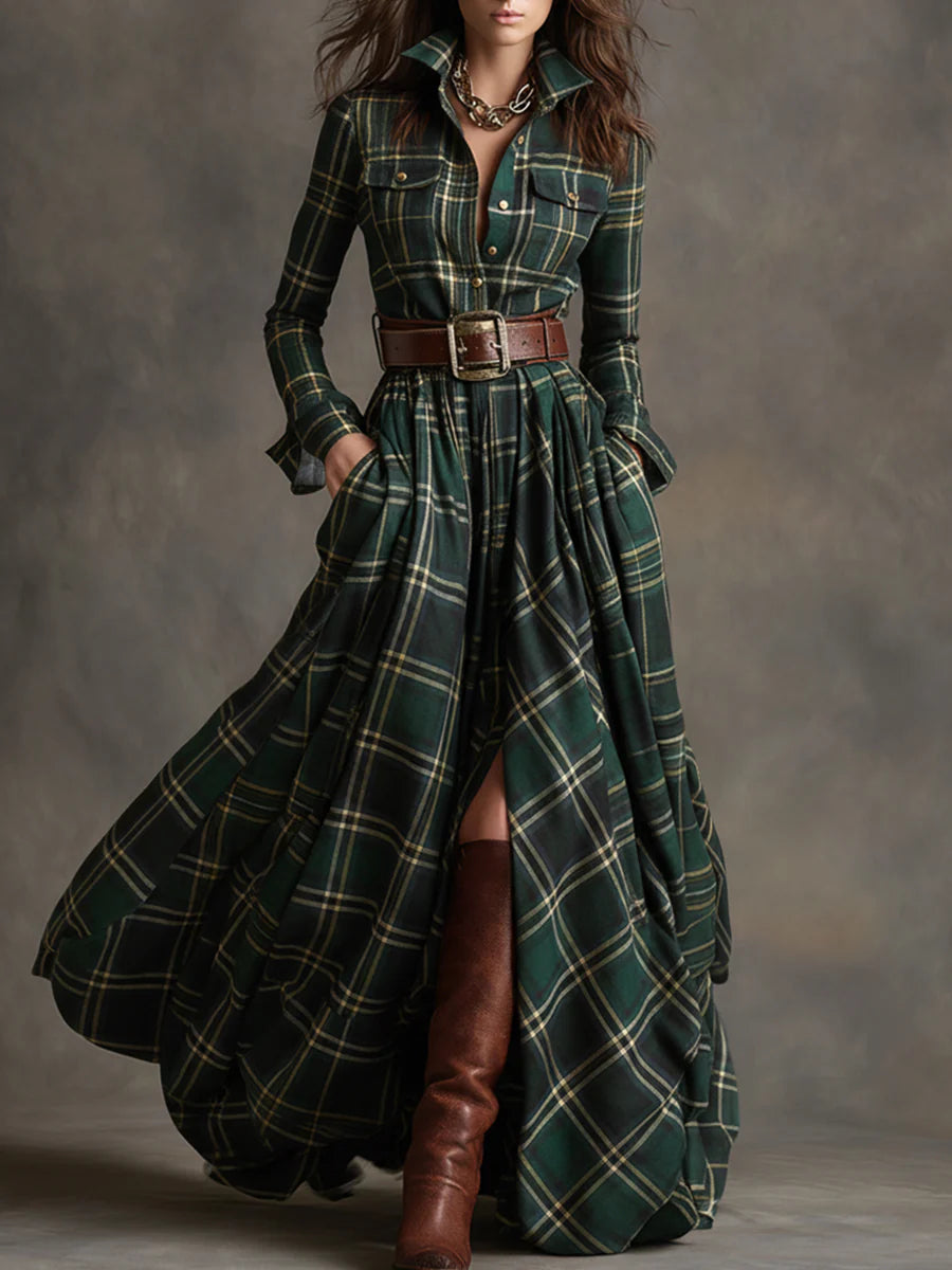 DELACROIX | Robe Longue Tartan Ceinturée pour Femme Manon