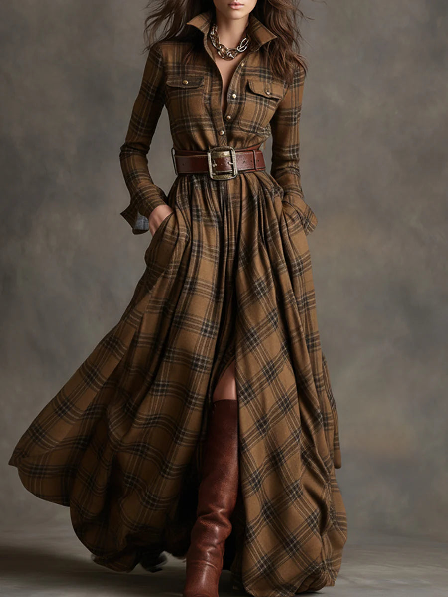 DELACROIX | Robe Longue Tartan Ceinturée pour Femme Manon
