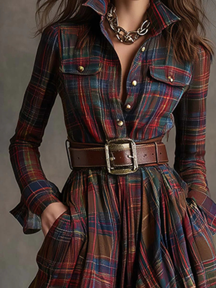DELACROIX | Robe Longue Tartan Ceinturée pour Femme Manon