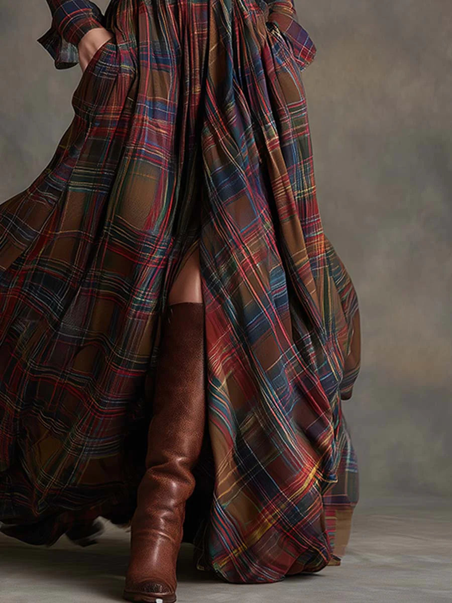 DELACROIX | Robe Longue Tartan Ceinturée pour Femme Manon