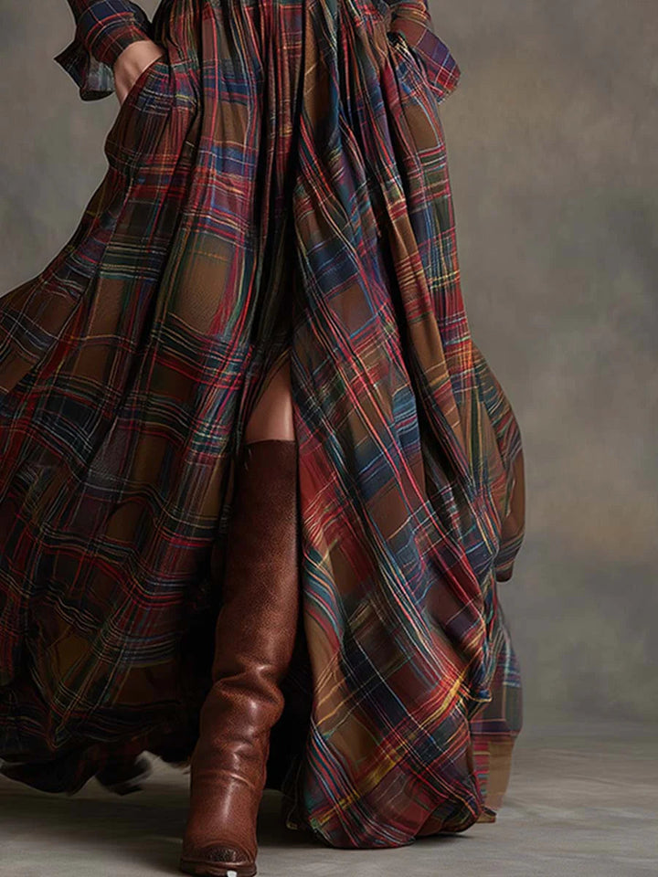DELACROIX | Robe Longue Tartan Ceinturée pour Femme Manon