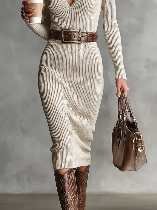 DELACROIX | Robe Mi-Longue Maille Côtelée pour Femme Martine