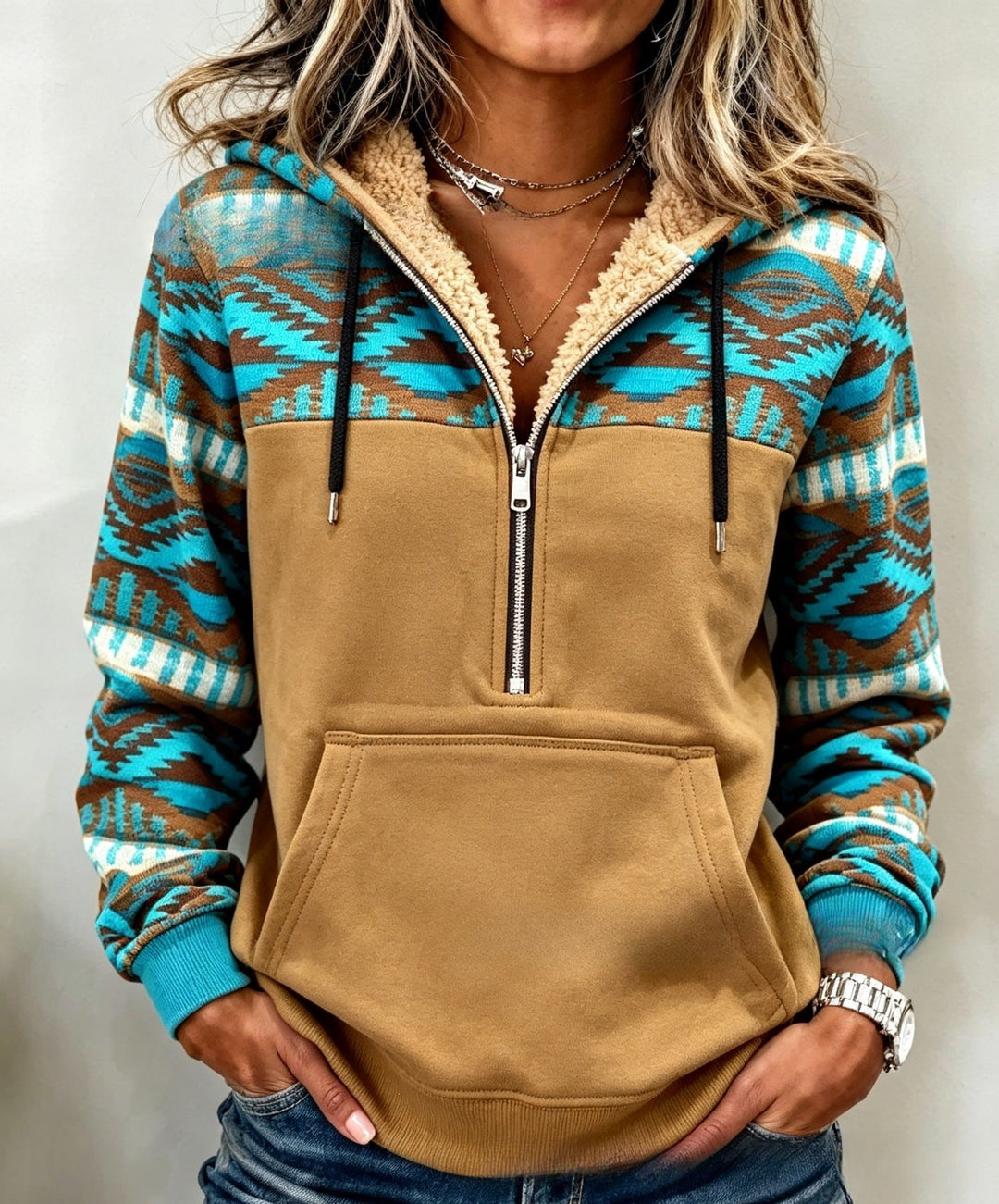 DELACROIX | Sweat à Capuche Camel Turquoise pour Femme Sylvie