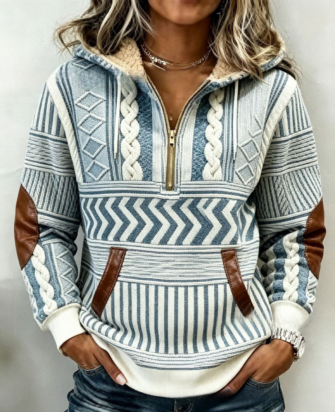 DELACROIX | Sweat à Capuche Chevrons Bleus pour Femme Brigitte