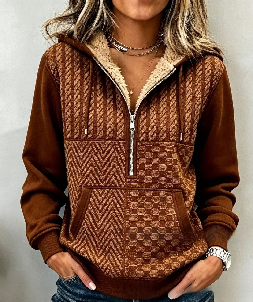 DELACROIX | Sweat à Capuche Chevrons Cognac pour Femme Sylvie