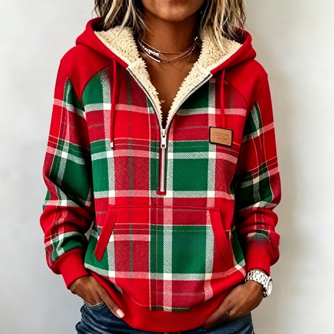 DELACROIX | Sweat à Capuche Écossais Rouge pour Femme Christine
