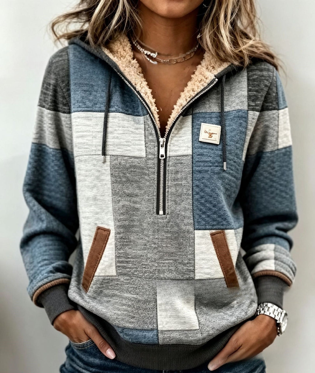 DELACROIX | Sweat à Capuche Patchwork Gris pour Femme Nathalie
