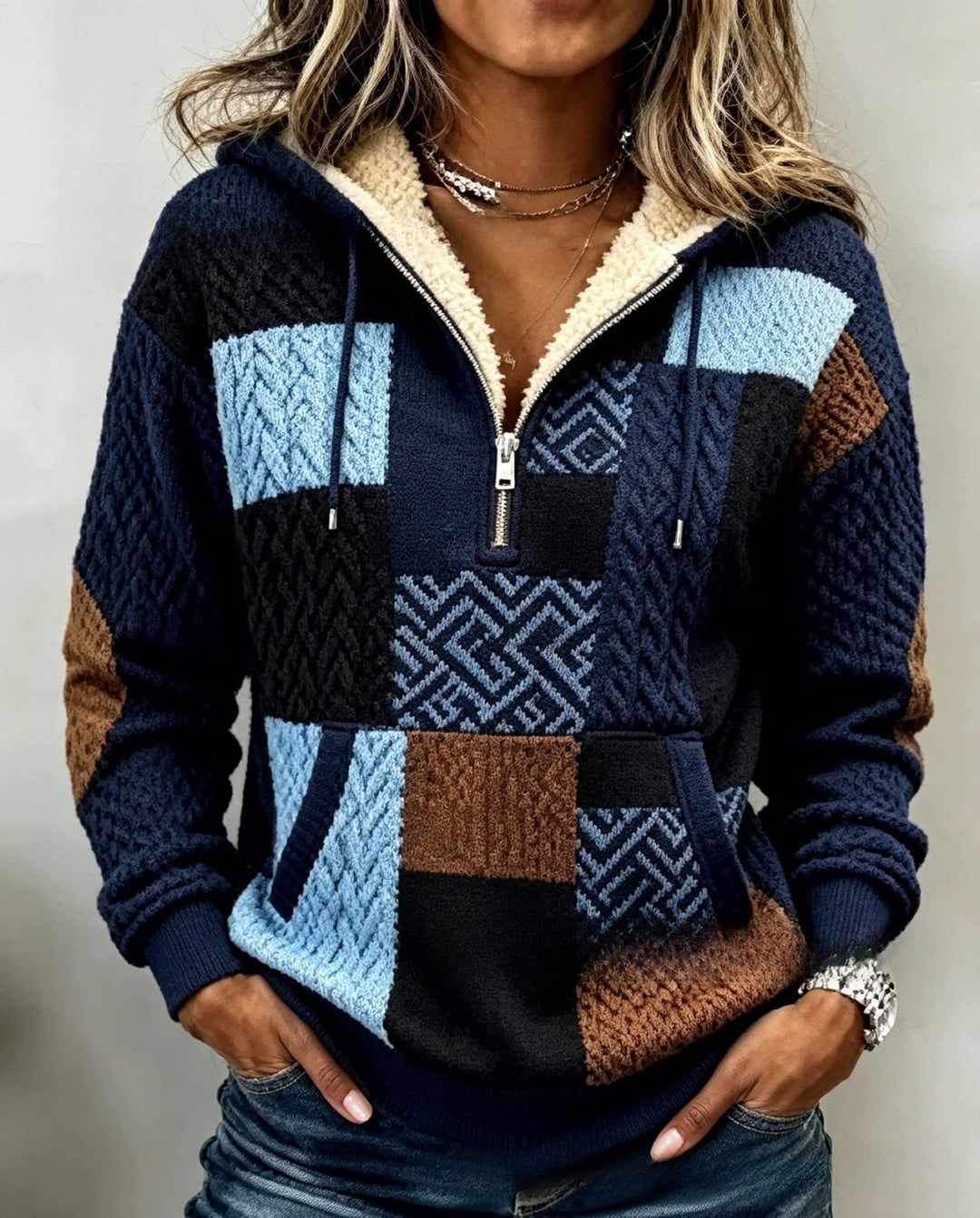 DELACROIX | Sweat à Capuche Patchwork Marine pour Femme Léa