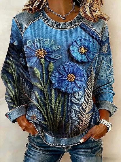 DELACROIX | Sweat Bleuets Effet Relief pour Femme Amélie