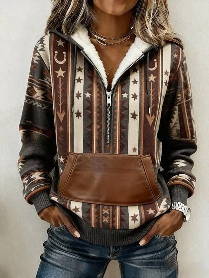 DELACROIX | Sweat Demi-Zip Motifs Western pour Femme Catherine
