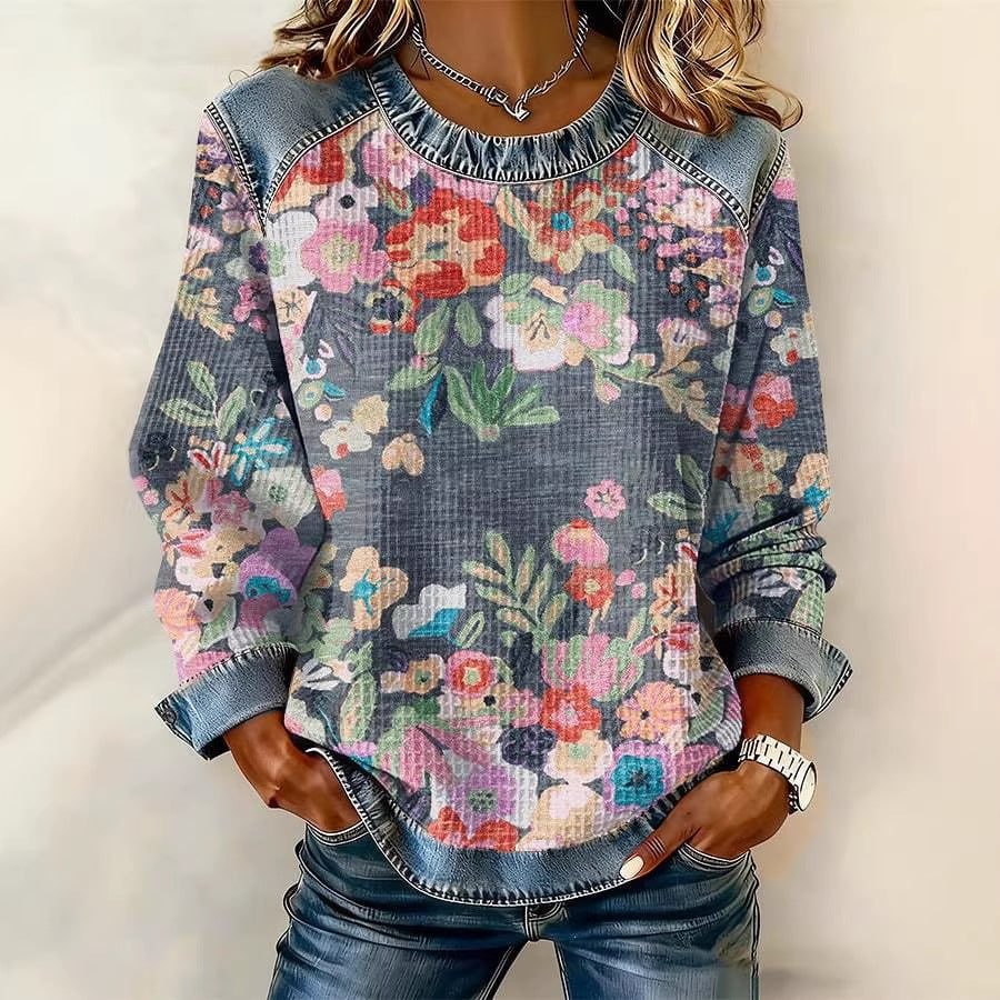 DELACROIX | Sweat Fleuri Gris Bleu pour Femme Charlotte