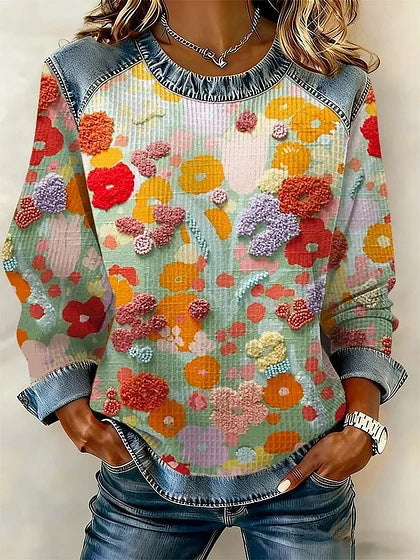 DELACROIX | Sweat Fleurs Relief Menthe pour Femme Lucie