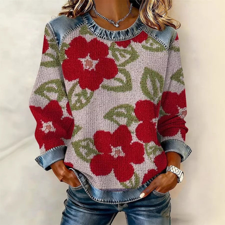 DELACROIX | Sweat Grandes Fleurs Rouges pour Femme Véronique