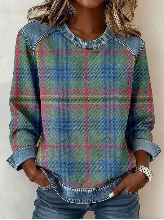 DELACROIX | Sweat Tartan Bleu Vert pour Femme Pauline